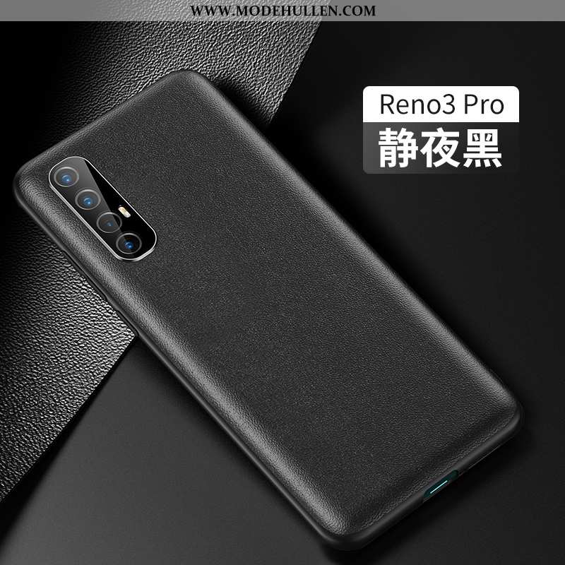 Hülle Oppo Reno 3 Pro Super Dünne Case Leder Kreativ Handy Echt Leder Schwarz