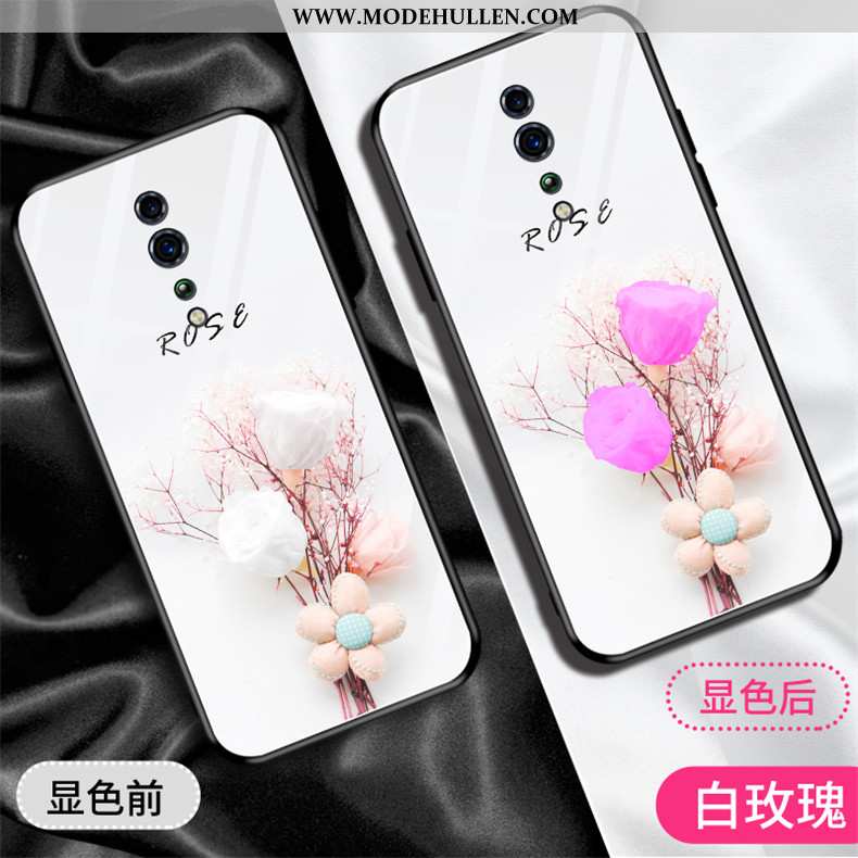 Hülle Oppo Reno Z Glas Hängender Hals Weiß Trend Handy Blumen Weiße