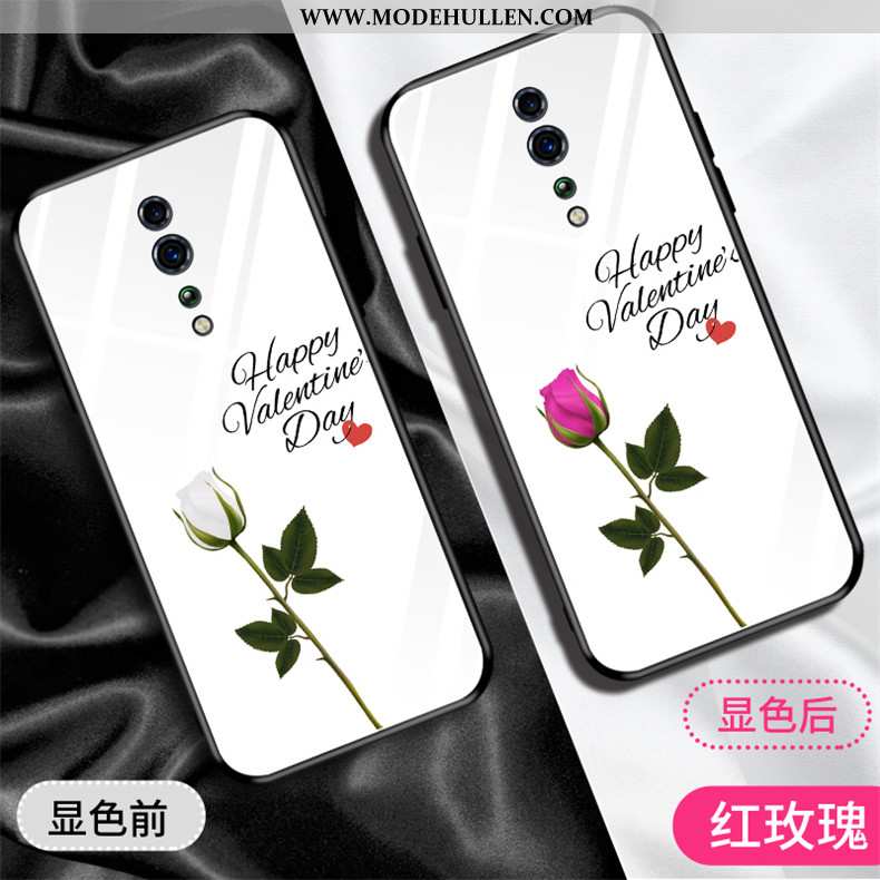 Hülle Oppo Reno Z Glas Hängender Hals Weiß Trend Handy Blumen Weiße