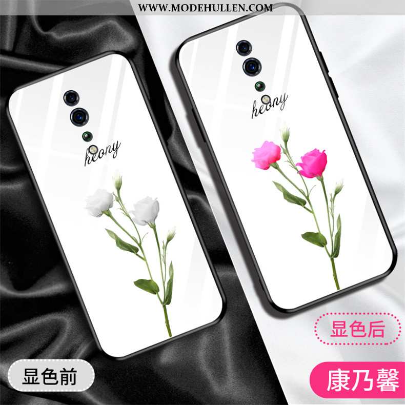 Hülle Oppo Reno Z Glas Hängender Hals Weiß Trend Handy Blumen Weiße