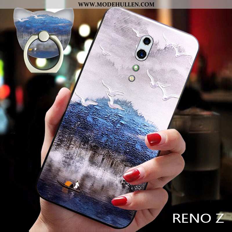 Hülle Oppo Reno Z Trend Weiche Chinesische Art Silikon Case Nubuck Blau