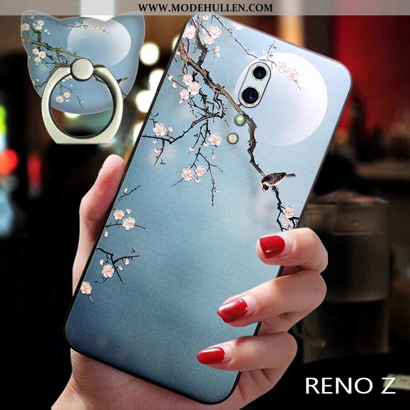 Hülle Oppo Reno Z Trend Weiche Chinesische Art Silikon Case Nubuck Blau