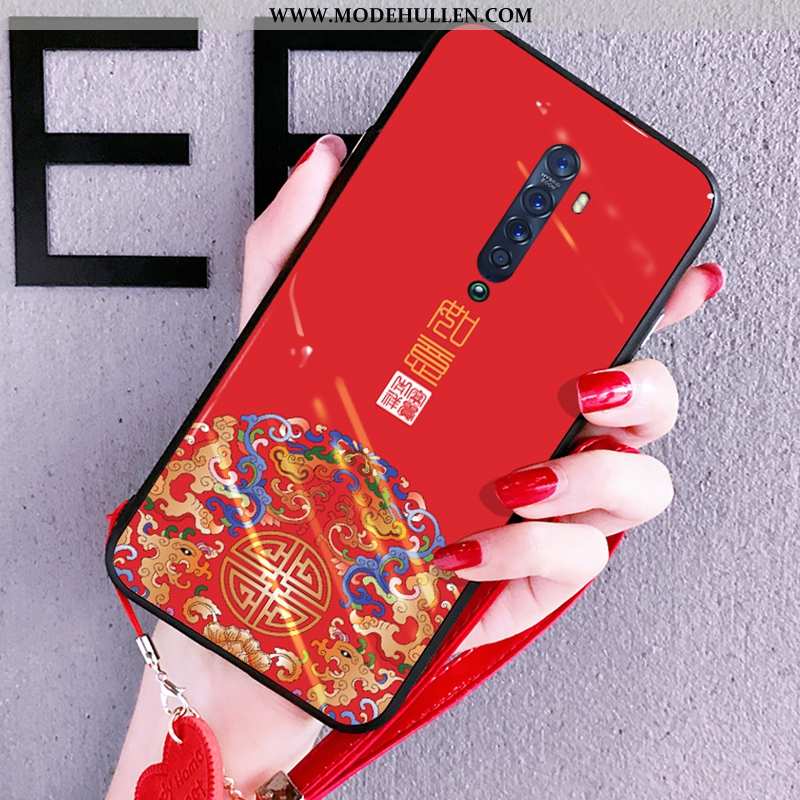 Hülle Oppo Reno2 Glas Kreativ Netto Rot Silikon Schutz Handy Dunkelblau