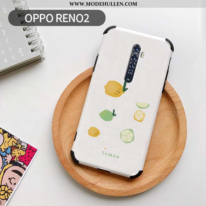 Hülle Oppo Reno2 Muster Silikon Lederhülle Weiß Nette Zitrone Handy Weiße