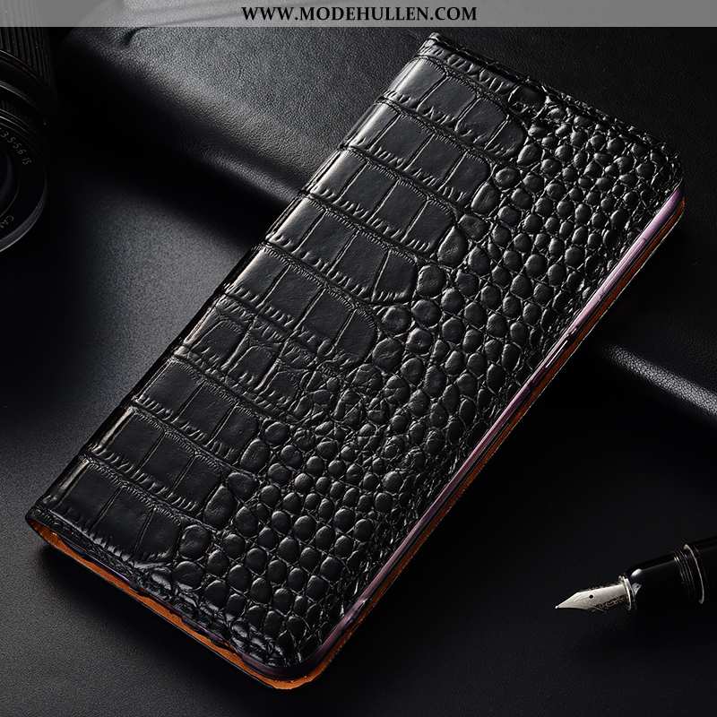 Hülle Oppo Reno2 Z Schutz Echt Leder Case Folio Braun Krokodilmuster Handy