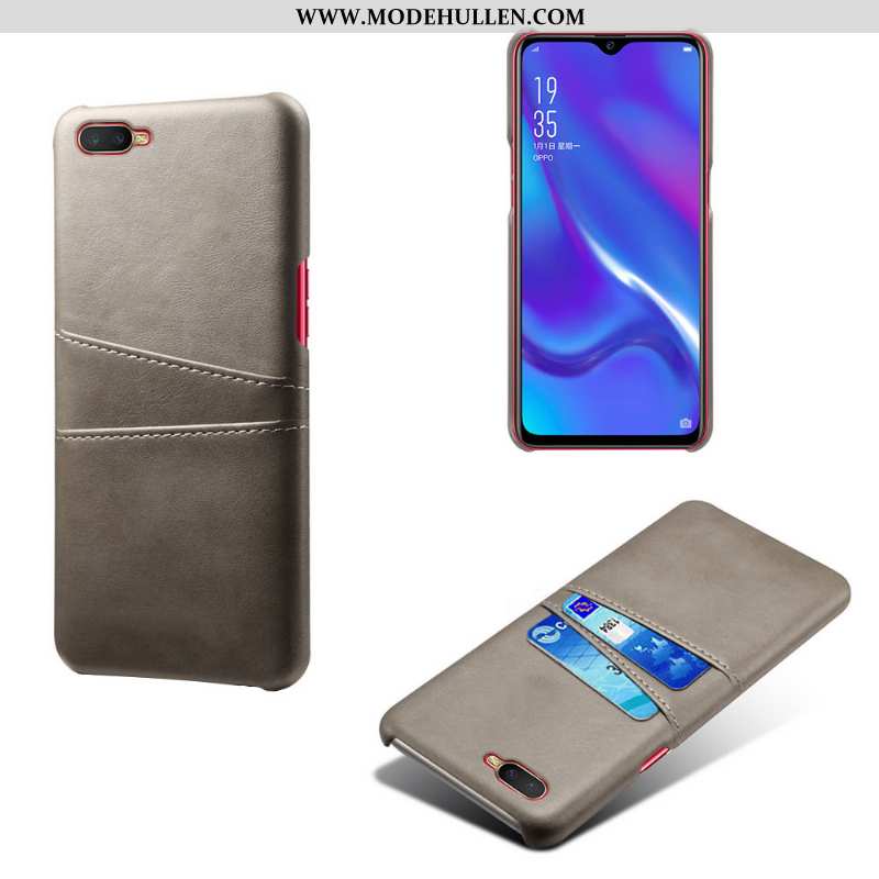 Hülle Oppo Rx17 Neo Leder Schutz Case Karte Handy Grau