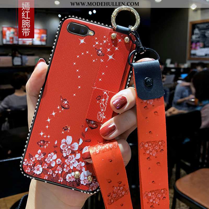 Hülle Oppo Rx17 Neo Schutz Strasssteinen Anti-sturz Handy Case Einfassung Rot Rosa