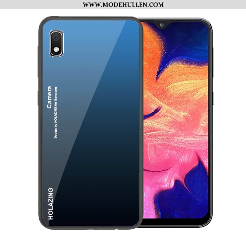 Hülle Samsung Galaxy A10 Schutz Glas Case Trend Dunkelblau Sterne