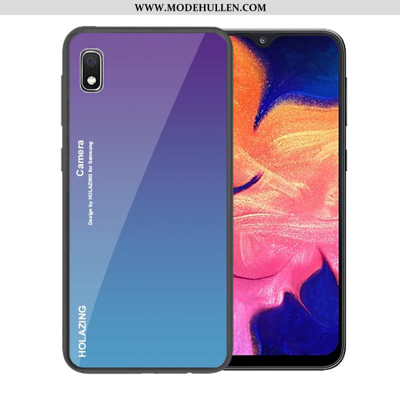 Hülle Samsung Galaxy A10 Schutz Glas Case Trend Dunkelblau Sterne