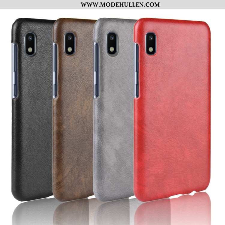 Hülle Samsung Galaxy A10 Schutz Leder Schwer Rot Muster Handy Litchi Rote