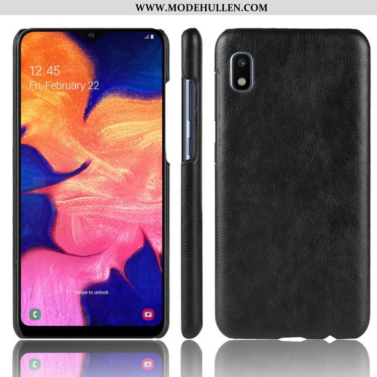 Hülle Samsung Galaxy A10 Schutz Leder Schwer Rot Muster Handy Litchi Rote