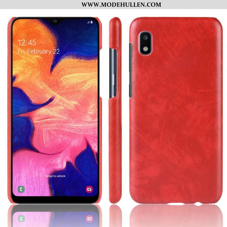 Hülle Samsung Galaxy A10 Schutz Leder Schwer Rot Muster Handy Litchi Rote