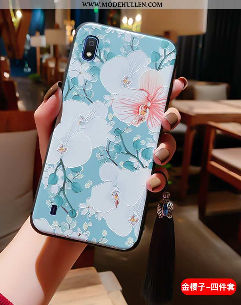 Hülle Samsung Galaxy A10 Schutz Prägung Weiche Anti-sturz Dünne Chinesische Art Blau