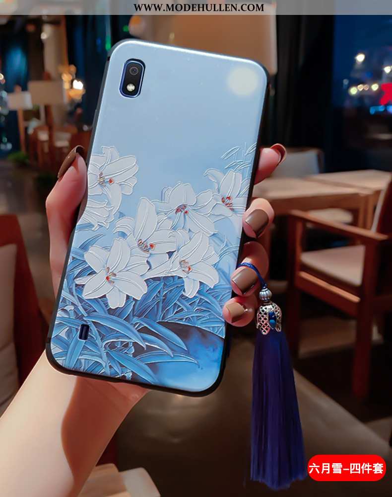 Hülle Samsung Galaxy A10 Schutz Prägung Weiche Anti-sturz Dünne Chinesische Art Blau