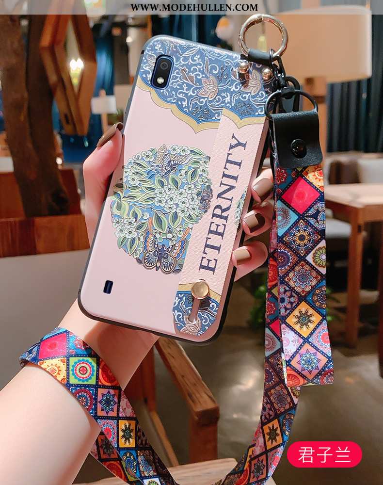Hülle Samsung Galaxy A10 Weiche Silikon Hängende Verzierungen Palast Handy Prägung Hängender Hals Ro