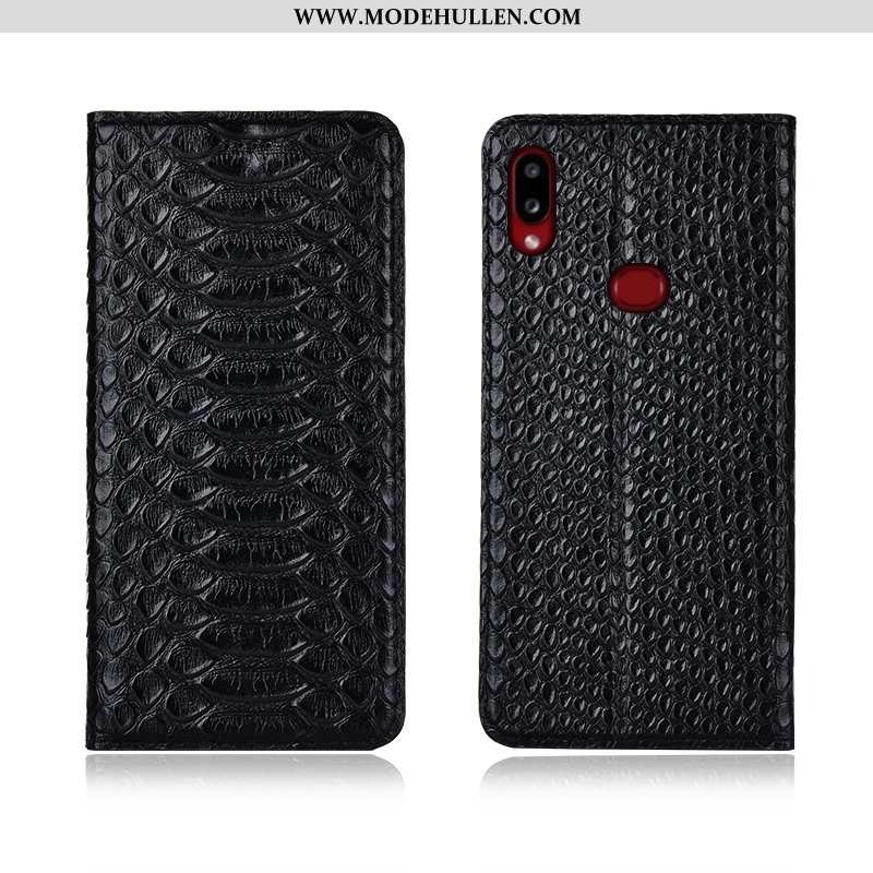 Hülle Samsung Galaxy A10s Echt Leder Muster Weiche Sterne Neu Anti-sturz Case Schwarz