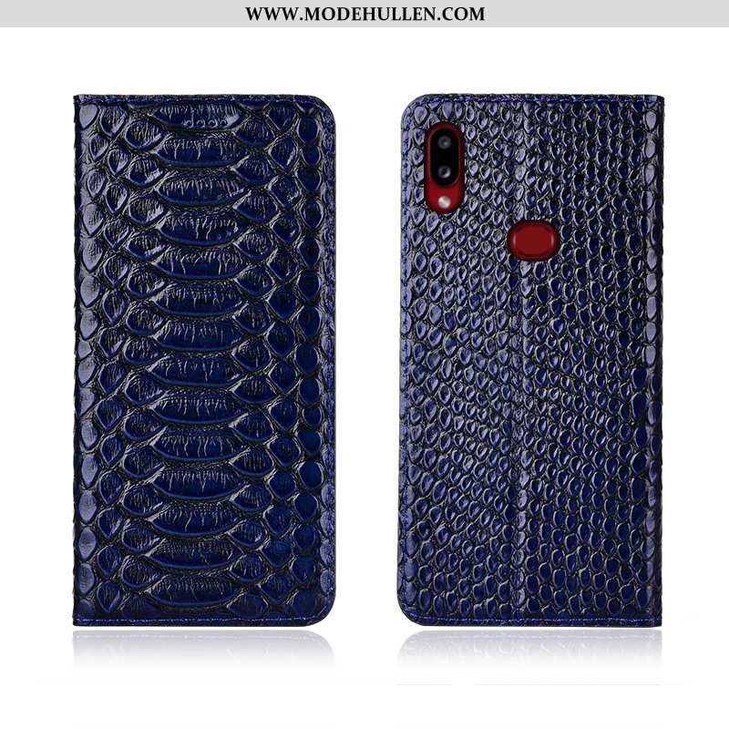 Hülle Samsung Galaxy A10s Echt Leder Muster Weiche Sterne Neu Anti-sturz Case Schwarz