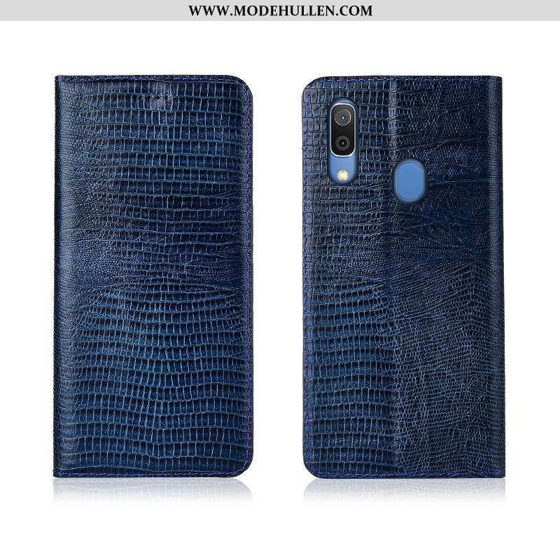 Hülle Samsung Galaxy A20e Echt Leder Silikon Braun Handy Anti-sturz Schutz Sterne