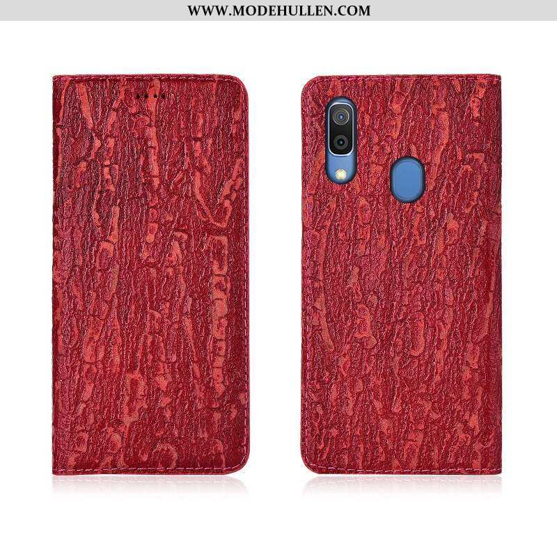Hülle Samsung Galaxy A20e Echt Leder Silikon Handy Anti-sturz Rot Case Sterne Rote