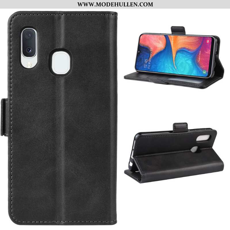 Hülle Samsung Galaxy A20e Muster Schutz Case Schnalle Zweifarbig Handy Sterne Schwarz