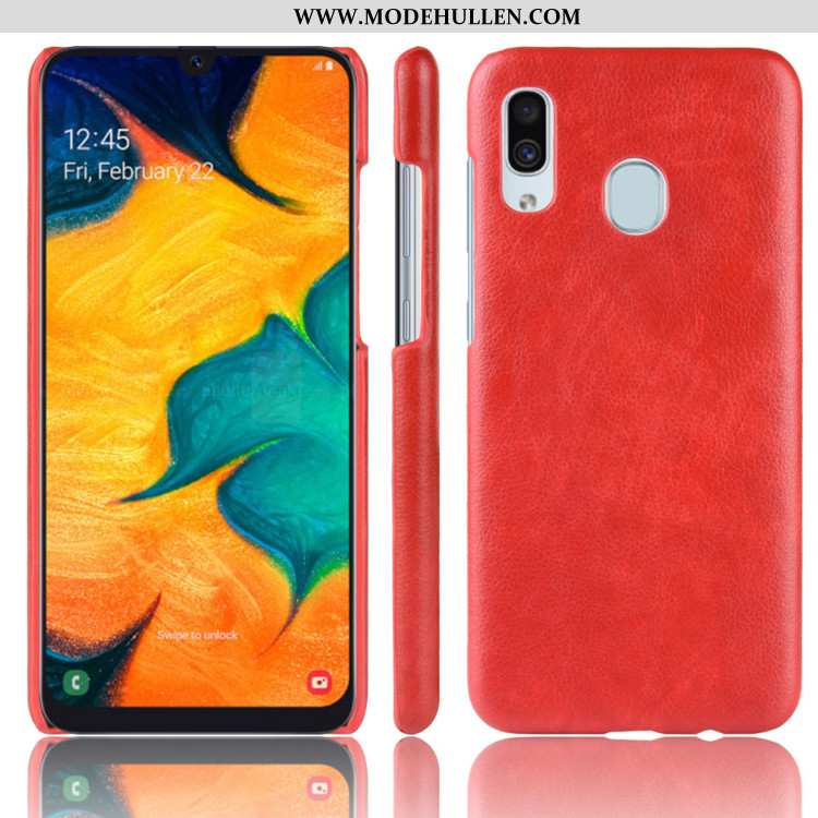 Hülle Samsung Galaxy A20e Schutz Leder Sterne Muster Litchi Case Rote