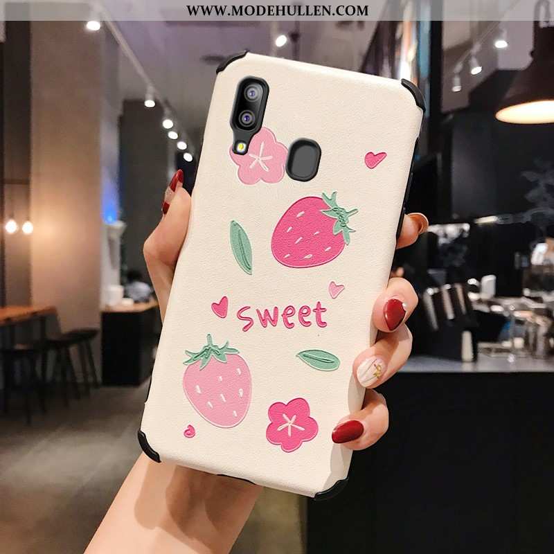 Hülle Samsung Galaxy A20e Schutz Nubuck Handy Prägung Sterne Rosa Case