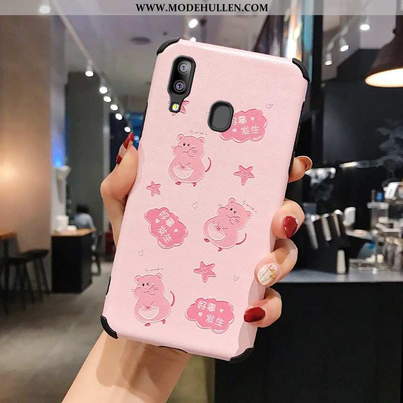 Hülle Samsung Galaxy A20e Schutz Nubuck Handy Prägung Sterne Rosa Case