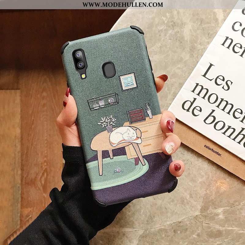 Hülle Samsung Galaxy A20e Schutz Nubuck Handy Prägung Sterne Rosa Case