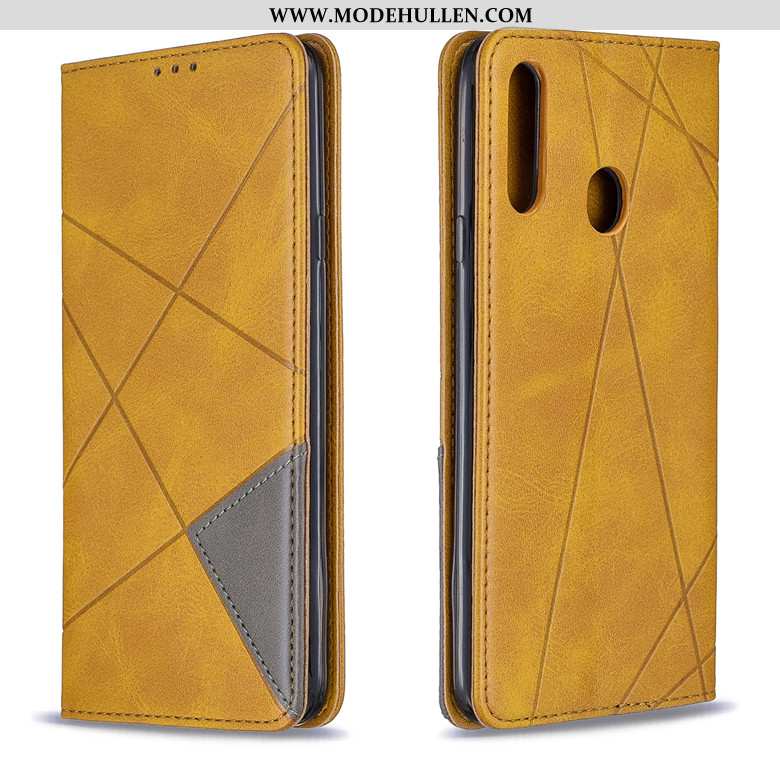 Hülle Samsung Galaxy A20s Lederhülle Geldbörse Diamantform Sterne Gelb Folio Handy Gelbe