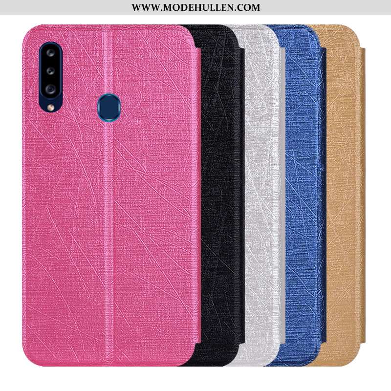 Hülle Samsung Galaxy A20s Lederhülle Schutz Folio Case Sterne Handy Rosa