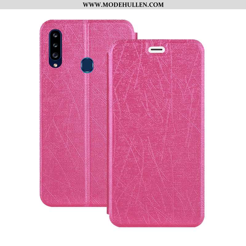 Hülle Samsung Galaxy A20s Lederhülle Schutz Folio Case Sterne Handy Rosa