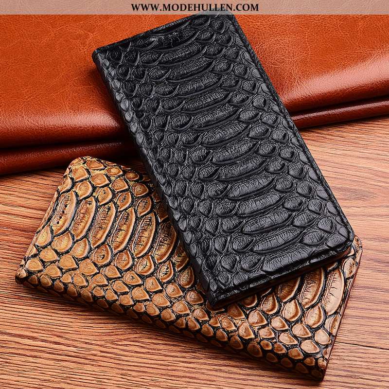 Hülle Samsung Galaxy A20s Muster Trend Case Nubuck Weiche Lederhülle Handy Schwarz