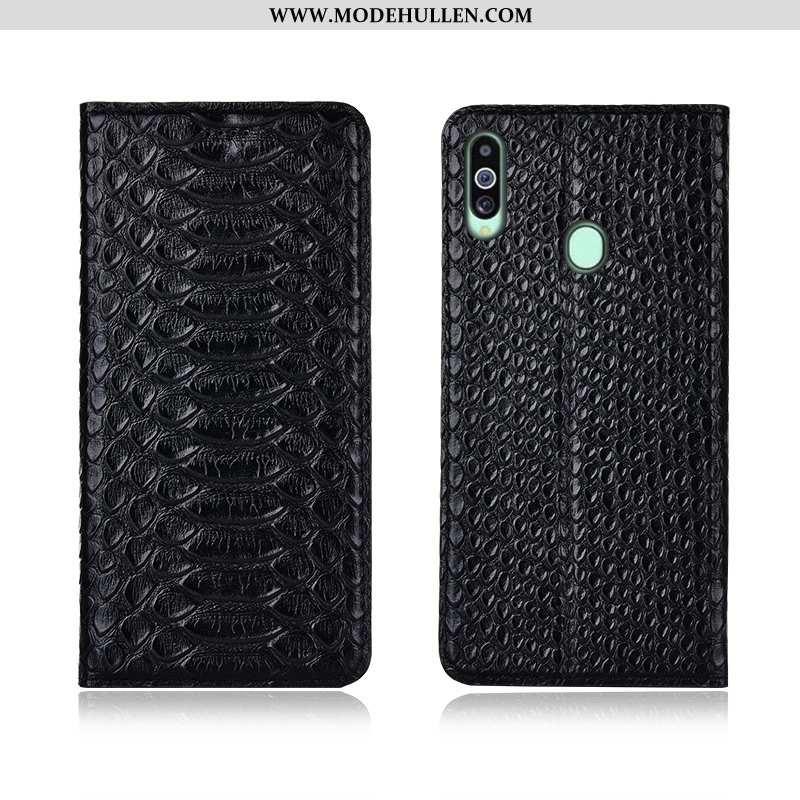 Hülle Samsung Galaxy A20s Muster Trend Case Nubuck Weiche Lederhülle Handy Schwarz