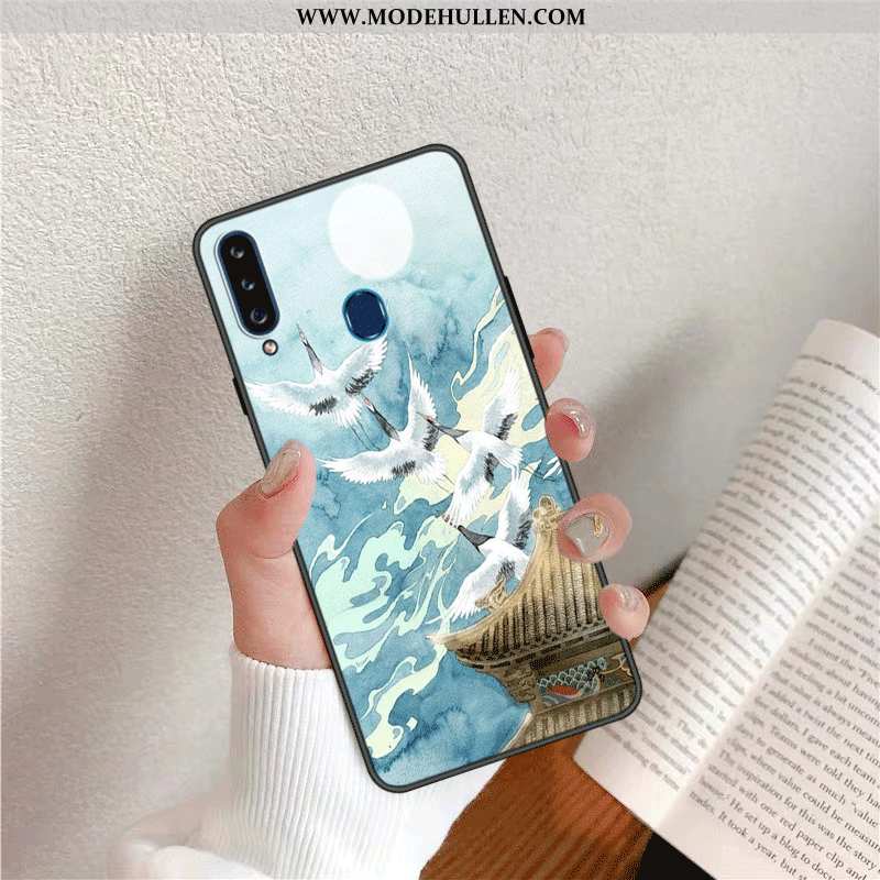 Hülle Samsung Galaxy A20s Persönlichkeit Kreativ Chinesische Art Trend Case Weiche Blau