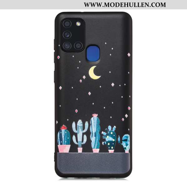 Hülle Samsung Galaxy A21s Karikatur Nubuck Anti-sturz Case Schwarz Sterne