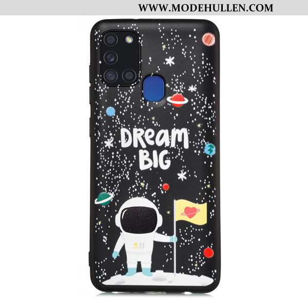 Hülle Samsung Galaxy A21s Karikatur Nubuck Anti-sturz Case Schwarz Sterne