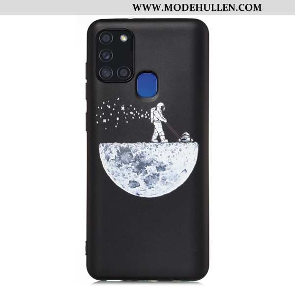 Hülle Samsung Galaxy A21s Karikatur Nubuck Anti-sturz Case Schwarz Sterne