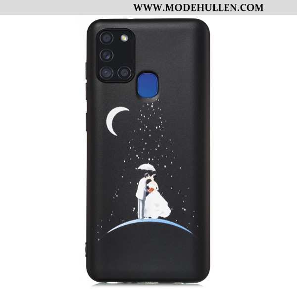 Hülle Samsung Galaxy A21s Karikatur Nubuck Anti-sturz Case Schwarz Sterne