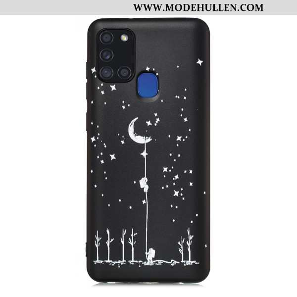 Hülle Samsung Galaxy A21s Karikatur Nubuck Anti-sturz Case Schwarz Sterne