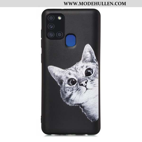 Hülle Samsung Galaxy A21s Karikatur Nubuck Anti-sturz Case Schwarz Sterne