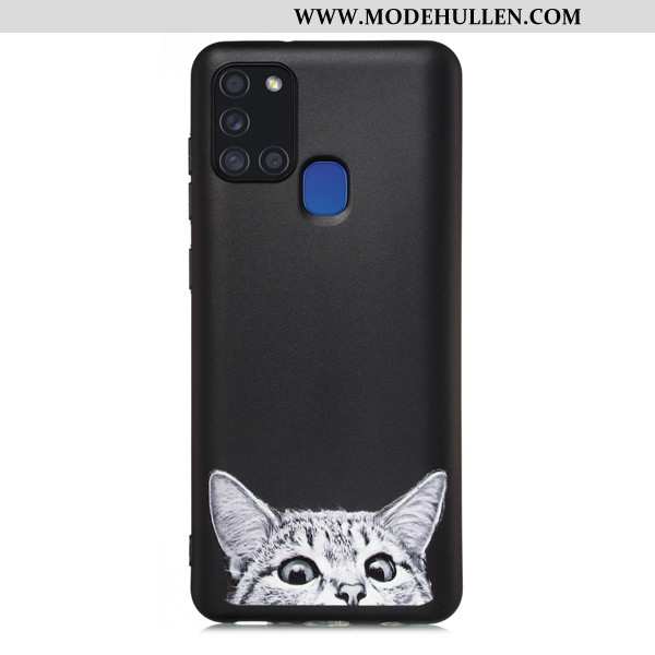 Hülle Samsung Galaxy A21s Karikatur Nubuck Anti-sturz Case Schwarz Sterne