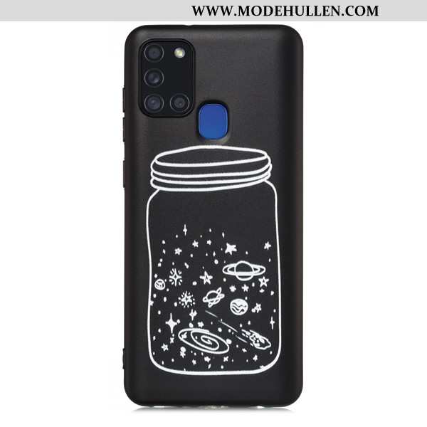 Hülle Samsung Galaxy A21s Karikatur Nubuck Anti-sturz Case Schwarz Sterne