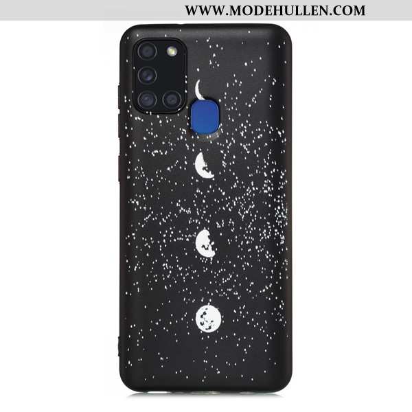 Hülle Samsung Galaxy A21s Karikatur Nubuck Anti-sturz Case Schwarz Sterne