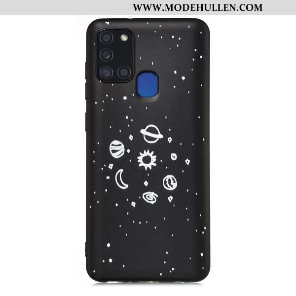 Hülle Samsung Galaxy A21s Karikatur Nubuck Anti-sturz Case Schwarz Sterne