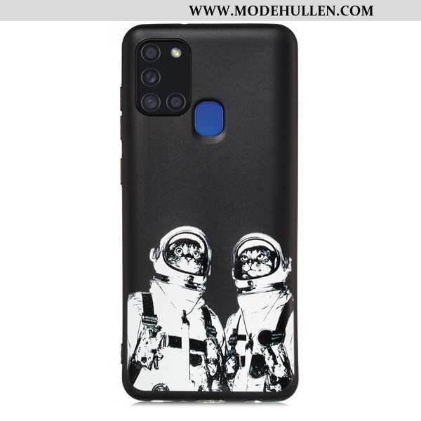 Hülle Samsung Galaxy A21s Karikatur Nubuck Anti-sturz Case Schwarz Sterne