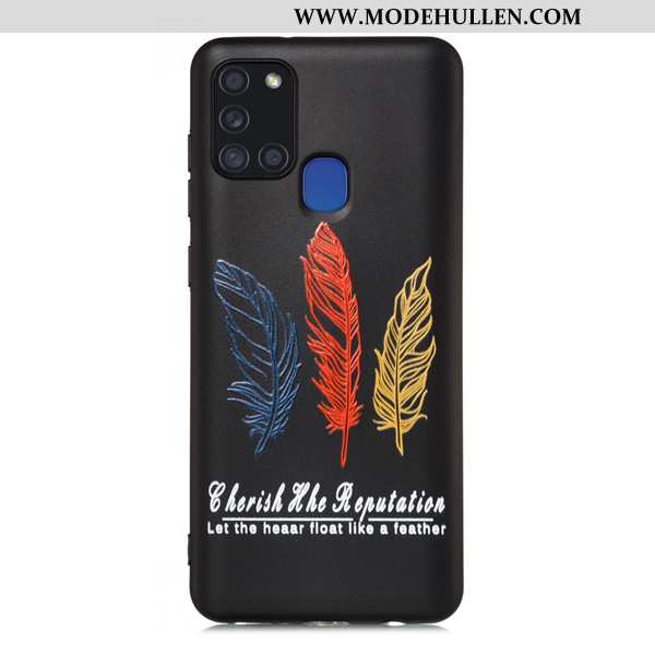 Hülle Samsung Galaxy A21s Karikatur Nubuck Anti-sturz Case Schwarz Sterne