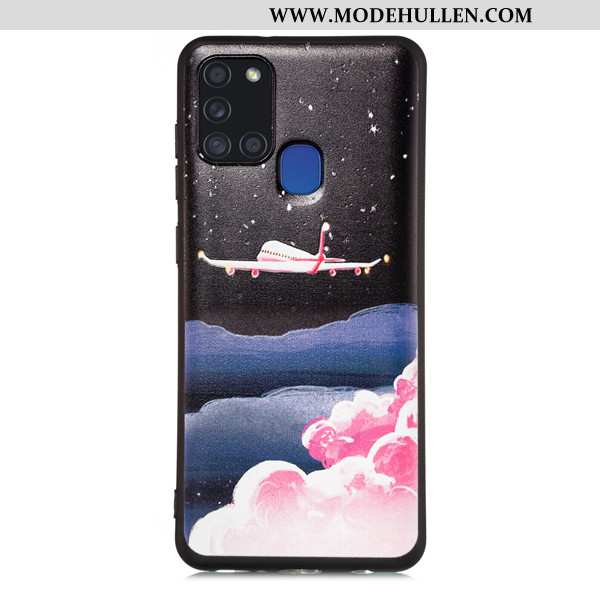 Hülle Samsung Galaxy A21s Karikatur Nubuck Anti-sturz Case Schwarz Sterne