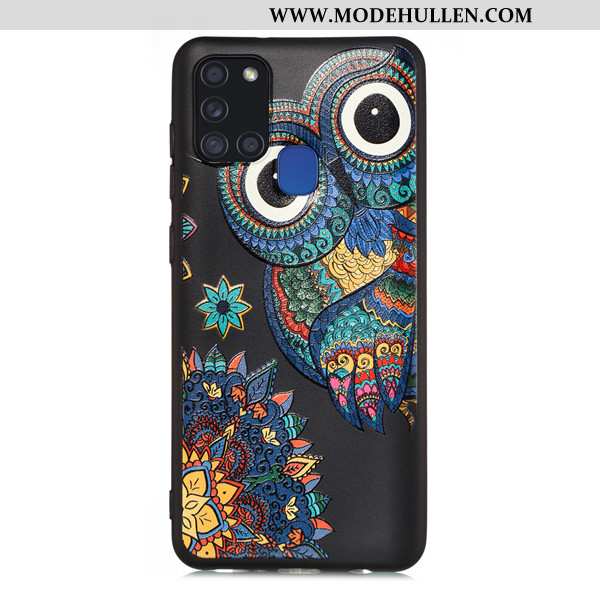 Hülle Samsung Galaxy A21s Karikatur Nubuck Anti-sturz Case Schwarz Sterne