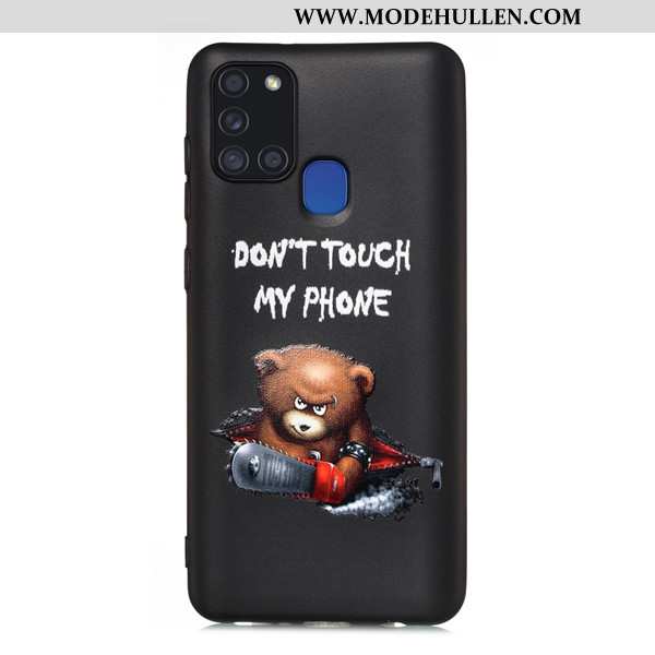 Hülle Samsung Galaxy A21s Karikatur Nubuck Anti-sturz Case Schwarz Sterne