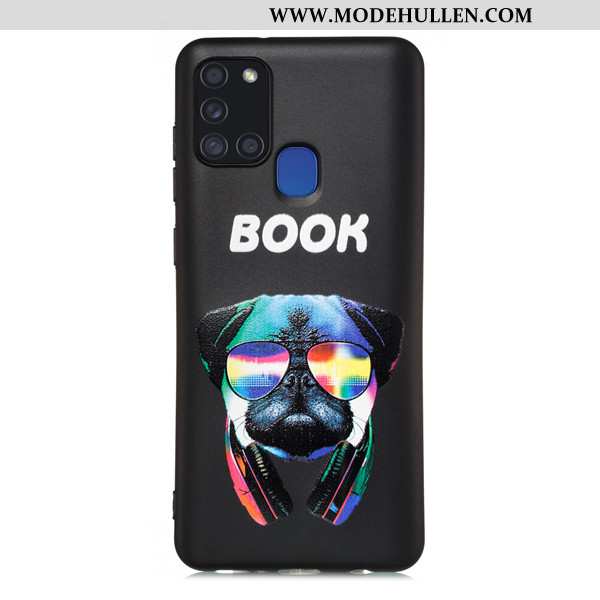 Hülle Samsung Galaxy A21s Karikatur Nubuck Anti-sturz Case Schwarz Sterne